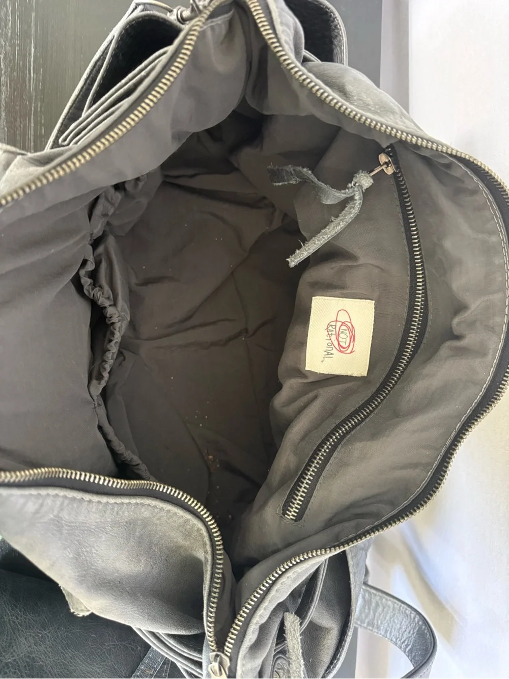 NOT RATIONAL Hansel premium distressed leather diaper bag in charcoal gray